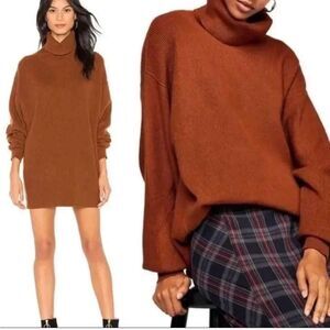 Free People Softly Structured Chestnut Turtleneck Tunic Sweater